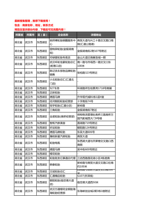 新版湖北省武汉市东西湖区汽车轮胎企业公司商家户名录单联系方式地址大全121家