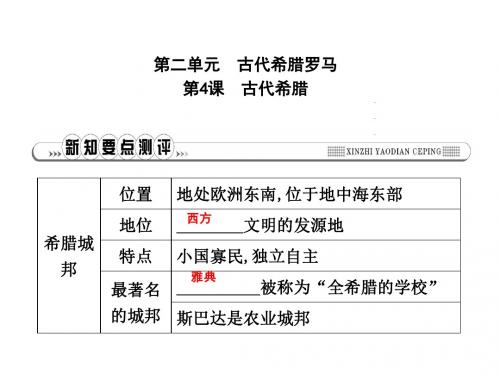 九年级历史上册第二单元古代希腊罗马第4课古代希腊作业课件川教版