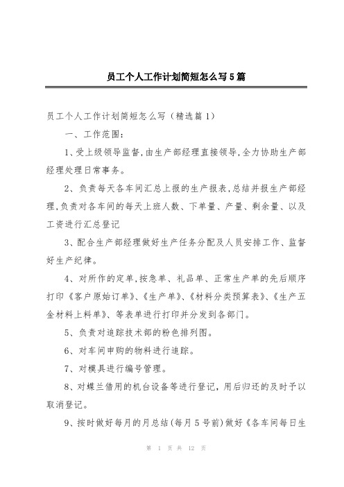 员工个人工作计划简短怎么写5篇