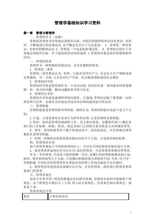 管理学基础知识学习资料