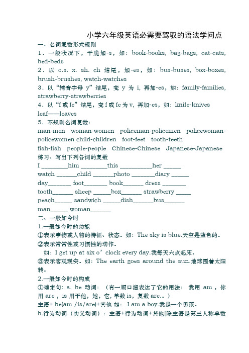 小学六年级英语必须要掌握的语法知识点