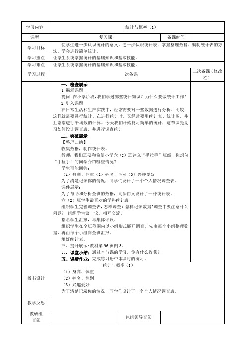 最新人教版六年级数学下册总复习5集体备课(表格式)