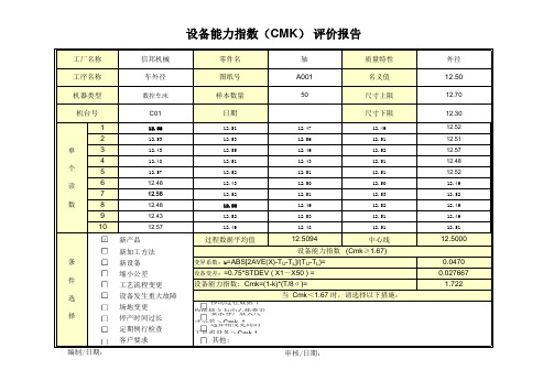 cmk设备能力指数分析模板(自动计算)