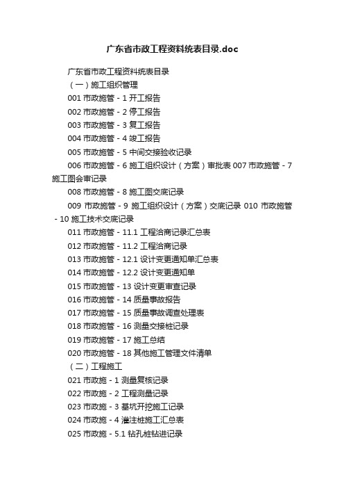 广东省市政工程资料统表目录.doc