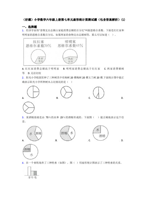 (好题)小学数学六年级上册第七单元扇形统计图测试题(包含答案解析)(1)