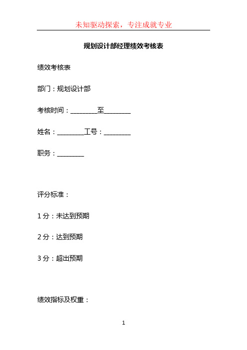 规划设计部经理绩效考核表