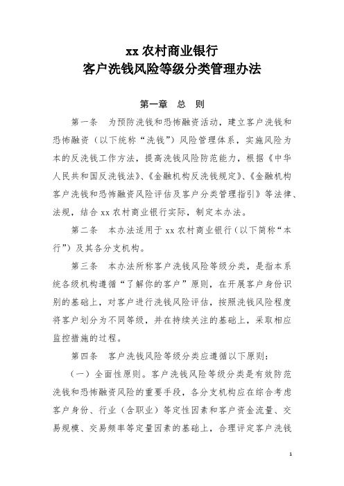 农村商业银行客户风险等级分类管理办法模版