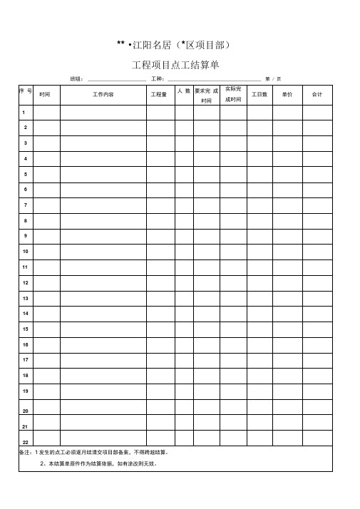 工程项目点工结算单