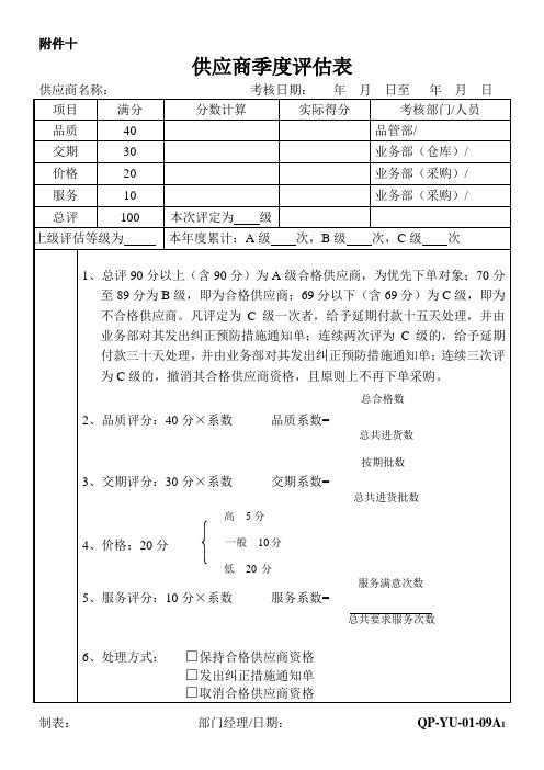 供应商季度评估表