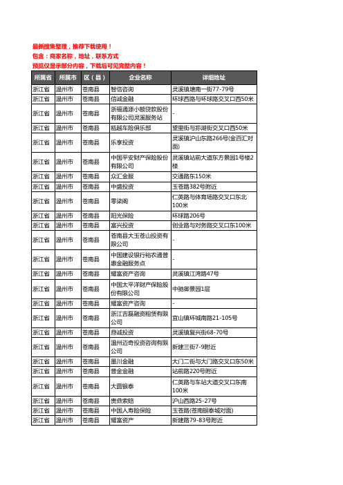 新版浙江省温州市苍南县保险企业公司商家户名录单联系方式地址大全200家