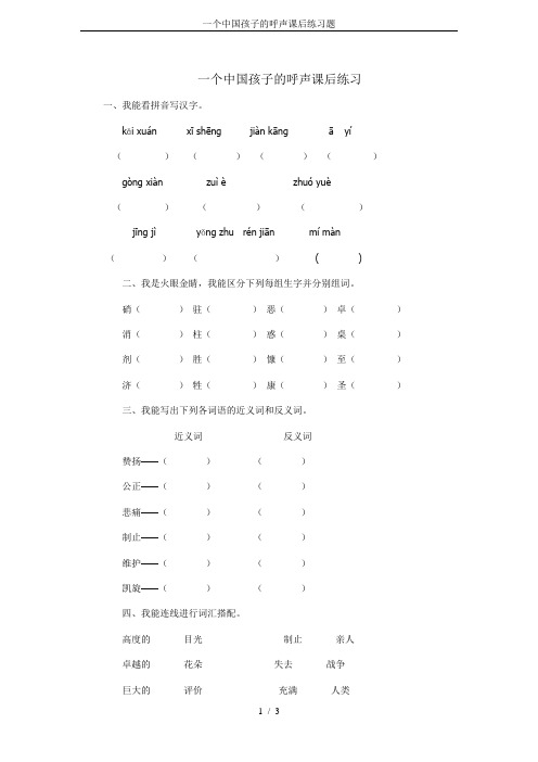 一个中国孩子的呼声课后练习题