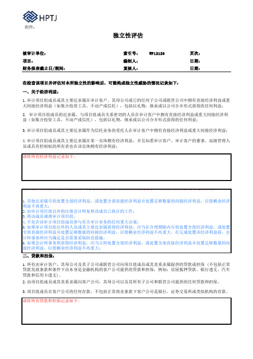 独立性声明附件：独立性评估