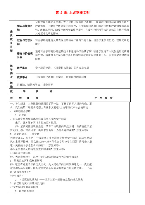 九年级历史上册 第2课 上古亚非文明教案 川教版