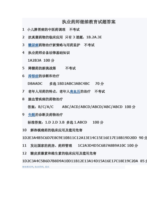 执业药师继教答案