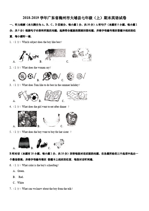 2018-2019学年广东省梅州市大埔县七年级(上)期末英语试卷(解析版)