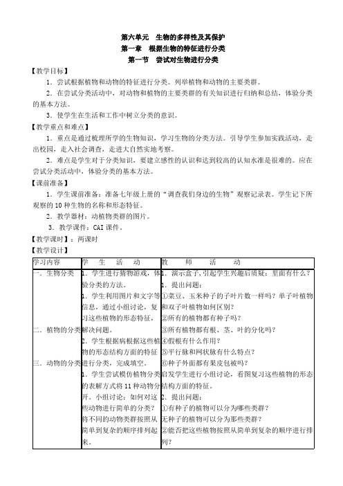 初中八年级(初二)生物 第六单元__生物的多样性及其保护