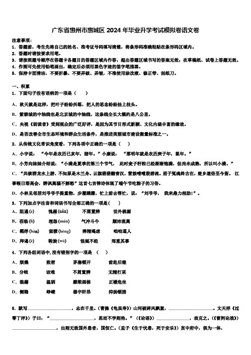 广东省惠州市惠城区2024年毕业升学考试模拟卷语文卷含解析