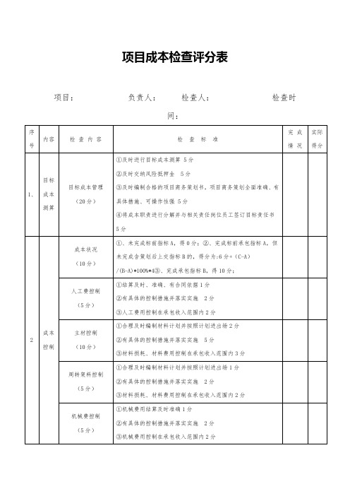 集团项目成本检查评分表