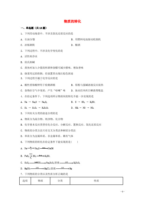 高中化学第一章物质及其变化1、2物质的转化1练习新人教版必修第一册