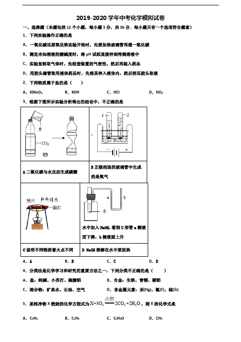 江苏省连云港市2019-2020学年中考化学学业质量监测试题