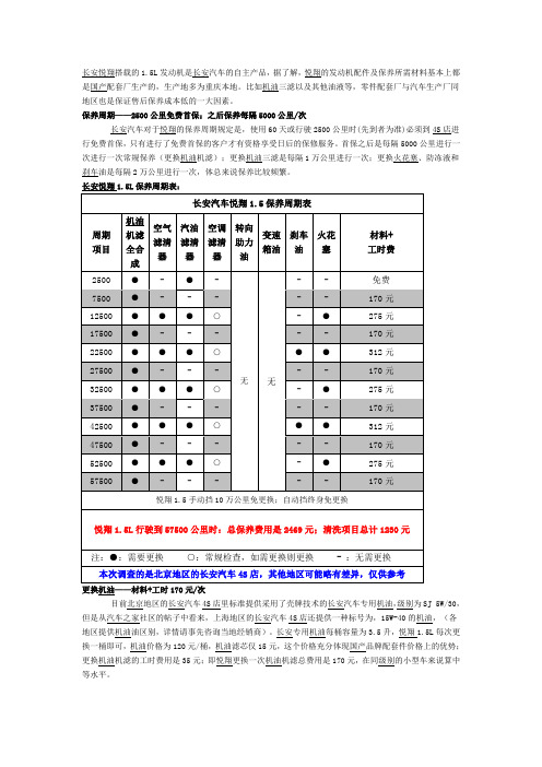 长安悦翔保养项目和费用