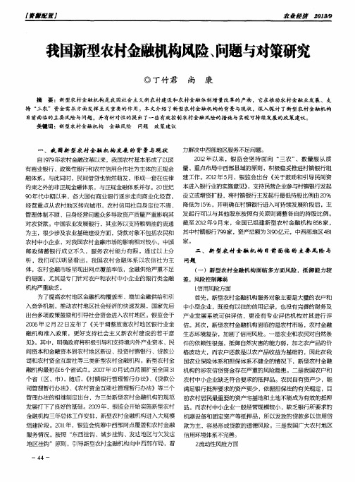 我国新型农村金融机构风险、问题与对策研究