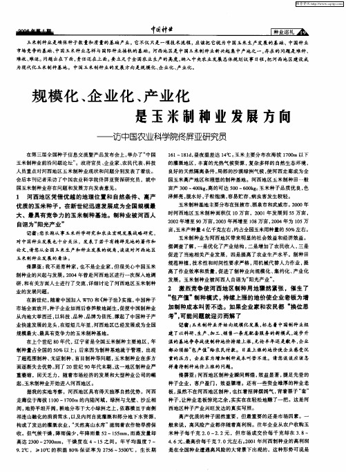 规模化、企业化、产业化是玉米制种业发展方向——访中国农业科学院佟屏亚研究员