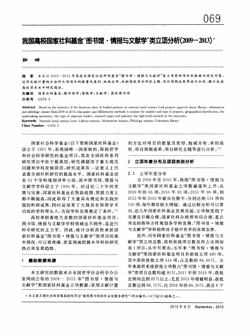 我国高校国家社科基金“图书馆·情报与文献学”类立项分析(2009-2013)