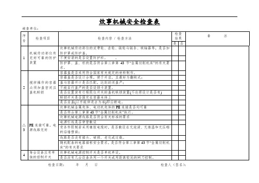 炊事机械安全检查表