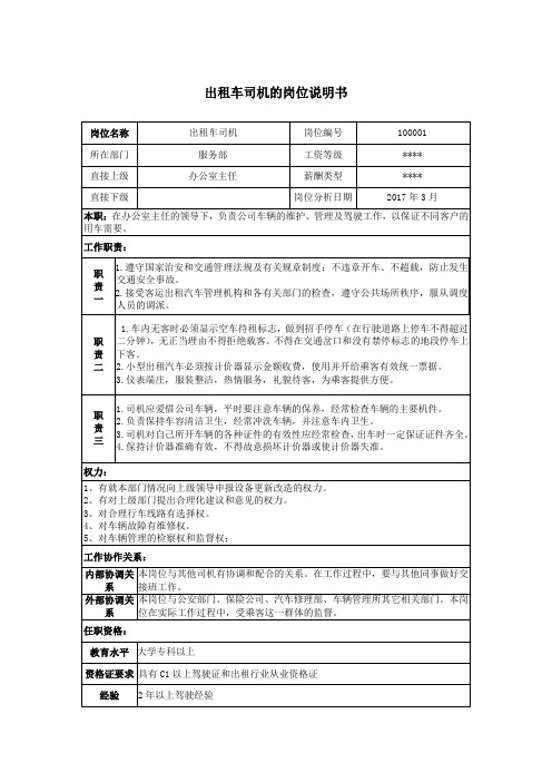 出租车司机的岗位说明书