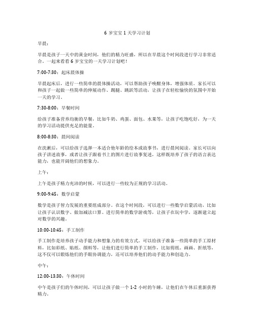 6岁宝宝1天学习计划