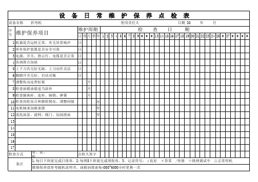 折弯机保养维护表