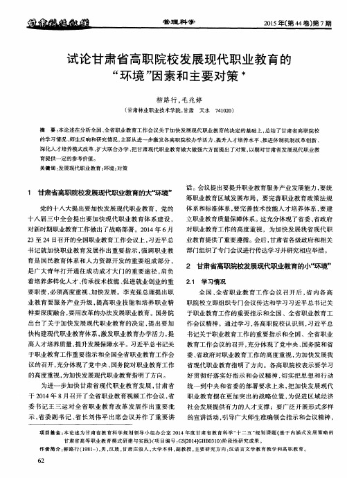 试论甘肃省高职院校发展现代职业教育的“环境”因素和主要对策