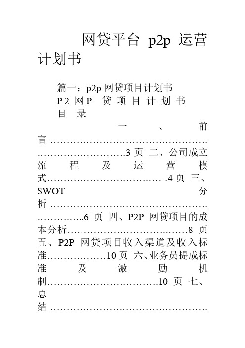 网贷平台p2p运营计划书