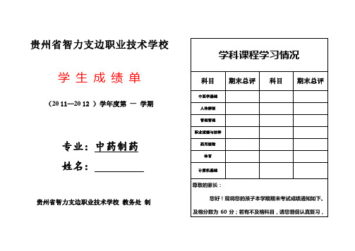 中职学校学生成绩单