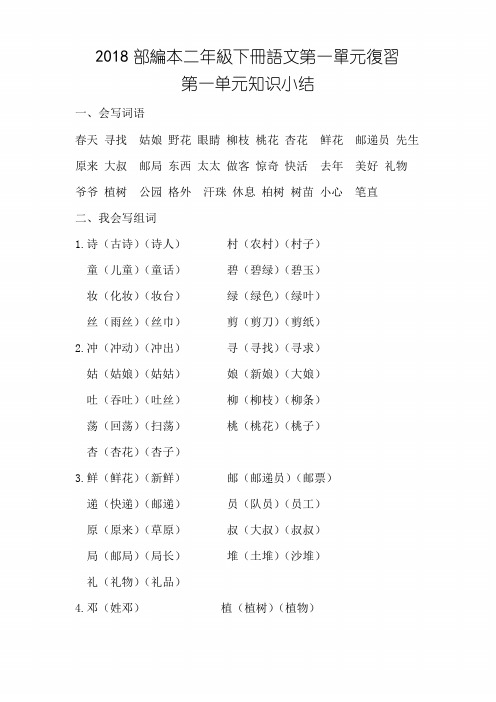2018部编本二年级下册语文第一单元复习
