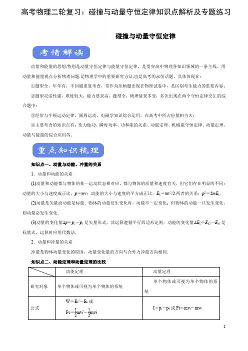 高考物理二轮复习：碰撞与动量守恒定律知识点解析及专题练习