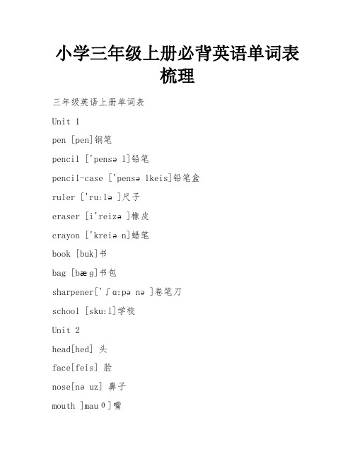 小学三年级上册必背英语单词表梳理