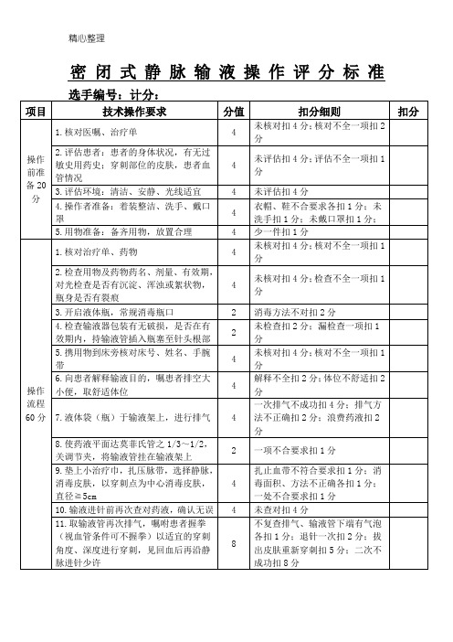 静脉输液评分标准