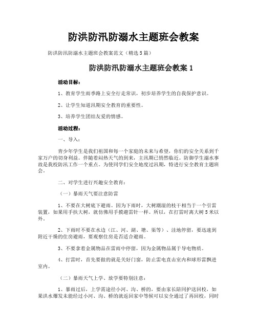 防洪防汛防溺水主题班会教案