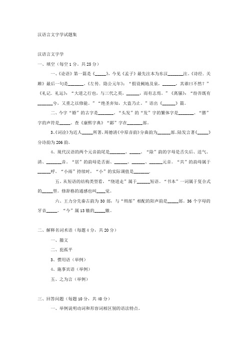 汉语言文字学试题集