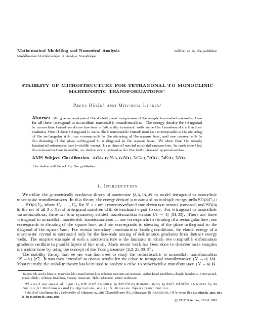 Mathematical Modelling and Numerical Analysis Will be set by the publisher Modelisation Mat