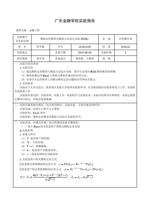 (完整版)期权定价实验报告(E101613109黄冬璇)