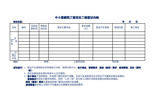 中小型建筑工程项目工程签证台帐