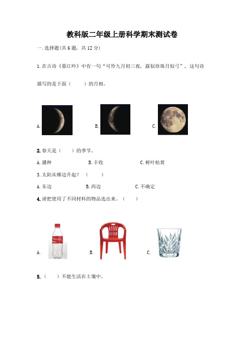 教科版二年级上册科学期末测试卷-精品(A卷)