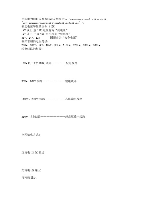 中国电力网目前基本状况及划分