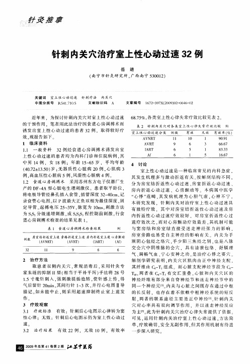 针刺内关穴治疗室上性心动过速32例