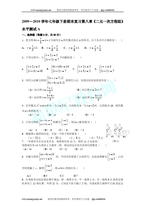 2009-2010学年新人教七年级下册各章期末复习测试(6章+期末共37套)-2.doc