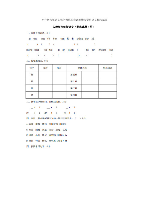 小升初六年语文强化训练多套试卷模拟资料语文期末试卷01080