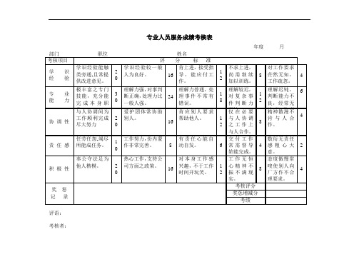 专业人员服务成绩考核表